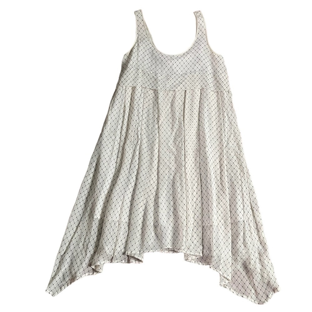 Club Monaco Cream Silk Diamond Print Handkerchief Hem Fairy Dress US 0